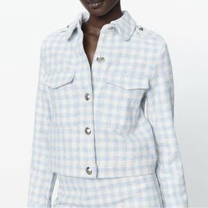 ZARA Blue Gingham Straight Cut Jacket and Skort Set size Medium NWT